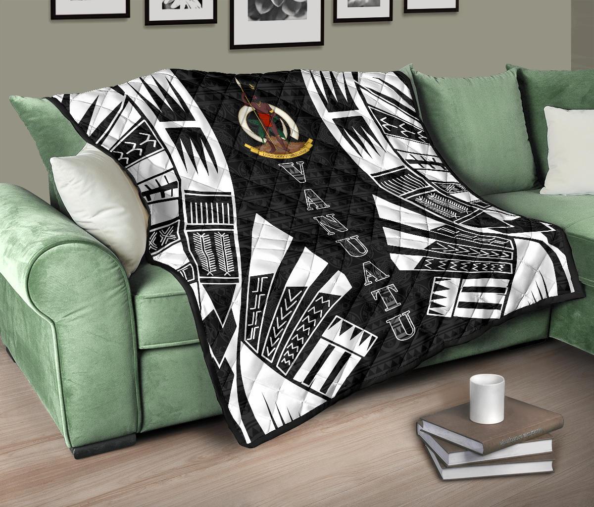 Vanuatu Premium Quilt - Vanuatu Coat Of Arms Polynesian White Tattoo - Polynesian Pride