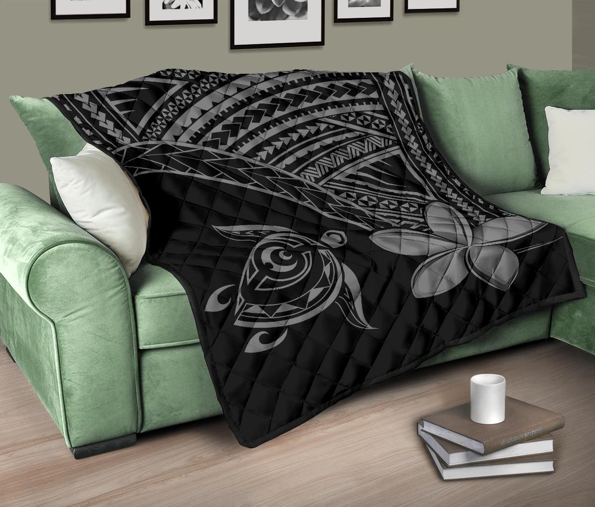 Hawaii Quilt - Hawaii Turtle Plumeria Quilt Grey - Polynesian Pride