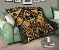 Guam Polynesian Premium Quilt - Guam Gold Seal with Polynesian Tattoo - Polynesian Pride
