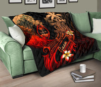 Guam Polynesian Premium Quilt - Plumeria Flowers And Waves - Polynesian Pride