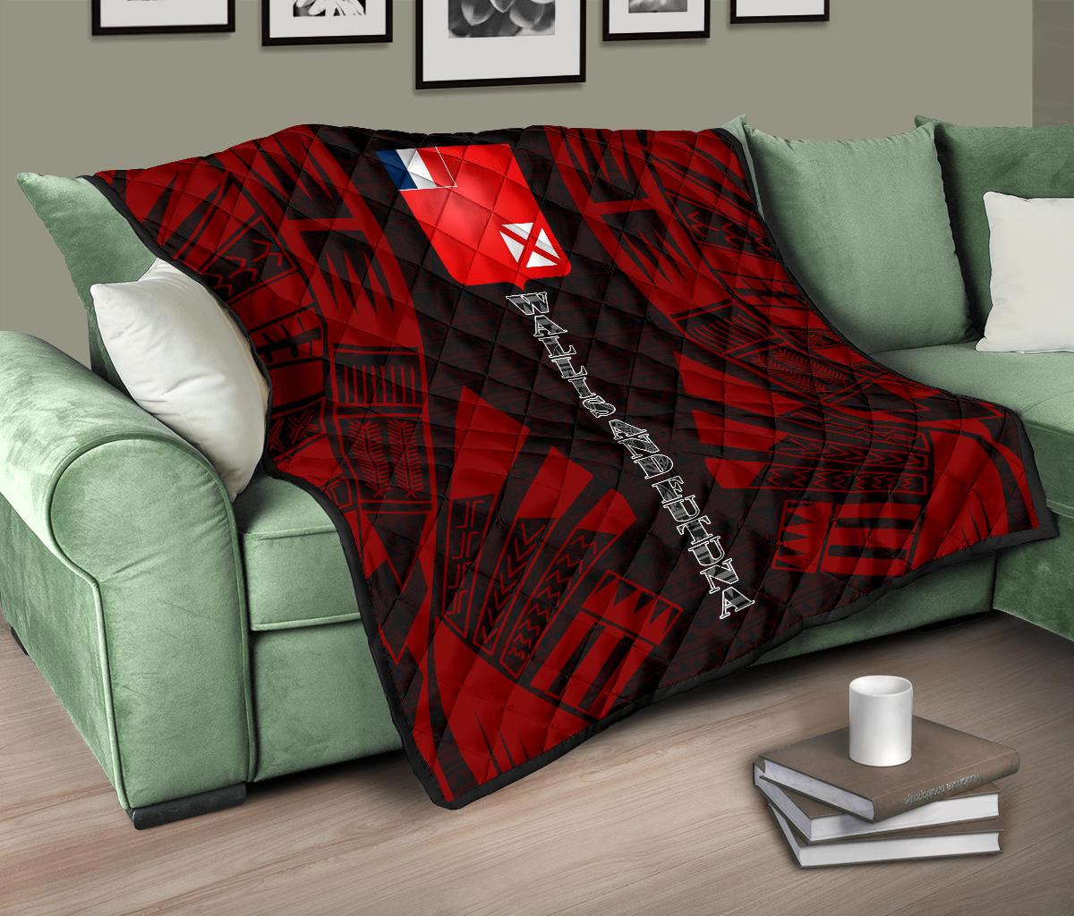 Wallis And Futuna Premium Quilt - Wallis And Futuna Coat Of Arms Polynesian Red Tattoo (Dark Red) - Polynesian Pride