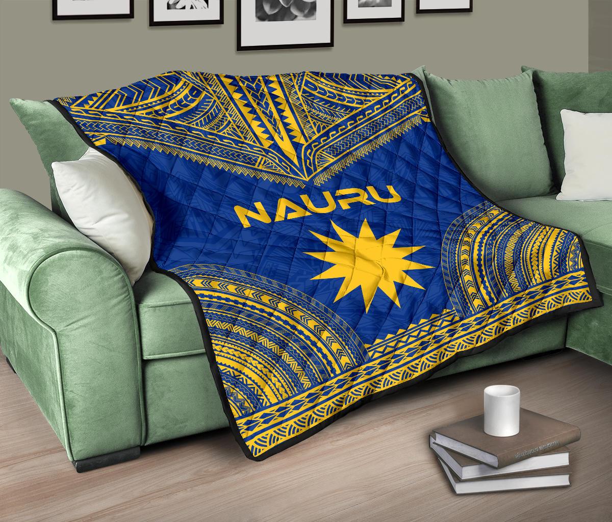 Nauru Premium Quilt - Nauru Flag Polynesian Chief Blue Version - Polynesian Pride
