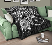 Chuuk Polynesian Premium Quilt - Chuuk Flag & White Turtle Hibiscus - Polynesian Pride