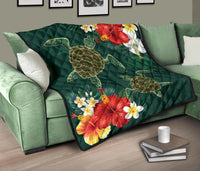 Hawaii Sea Turtle Hibiscus Plumeria Premium Quilt - Polynesian Pride