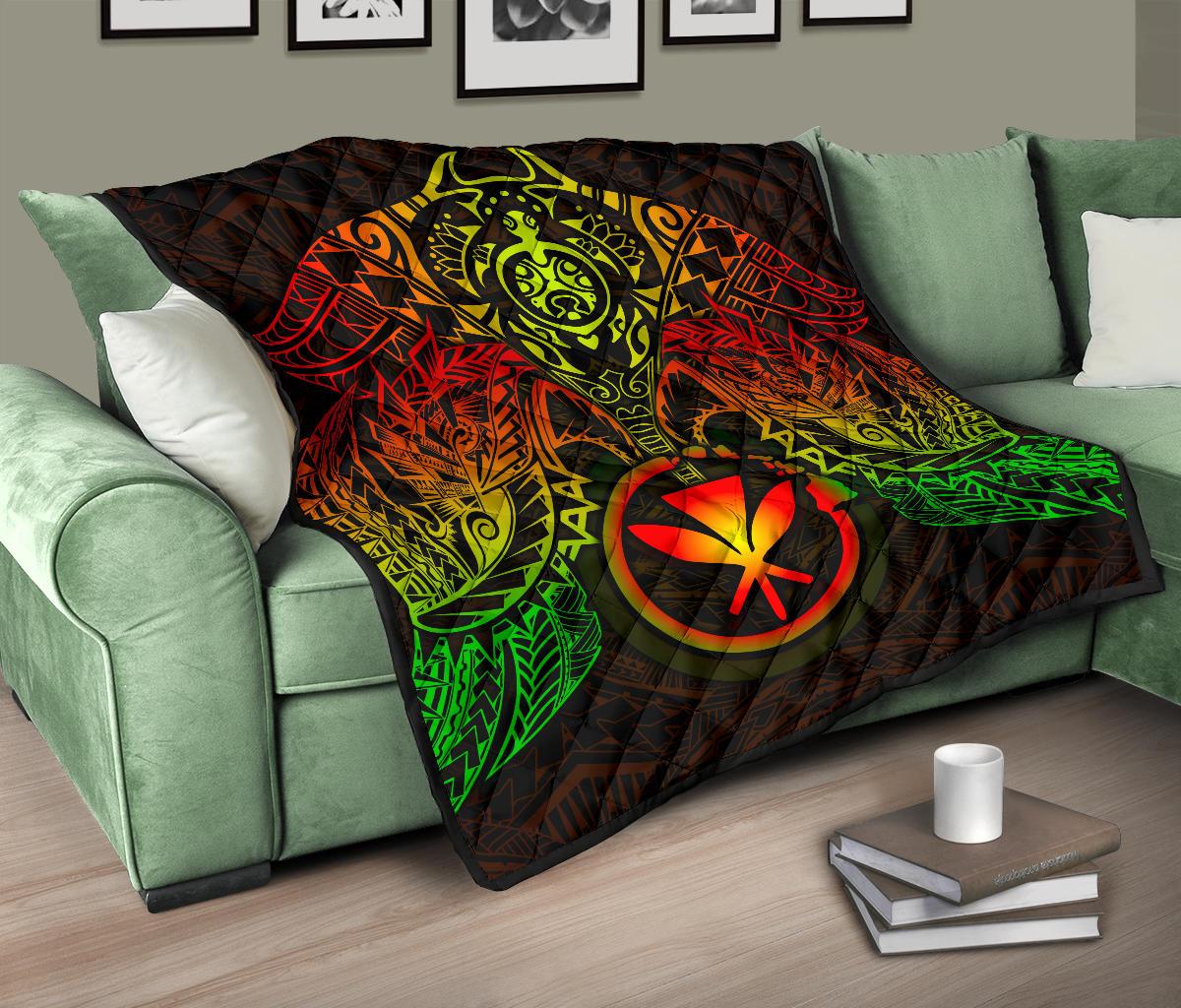 Hawaii Polynesian Premium Quilt - Reggae Kanaka Maoli Turtle Manta Ray - Polynesian Pride