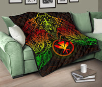 Hawaii Polynesian Premium Quilt - Reggae Kanaka Maoli Turtle Manta Ray - Polynesian Pride