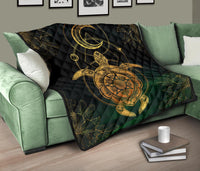 Turtle Hibiscus Golden Galaxy Premium Quilt - Polynesian Pride