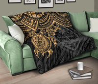 Guam Polynesian Premium Quilt - Guam Coat Of Arms & Golden Turtle Hibiscus - Polynesian Pride