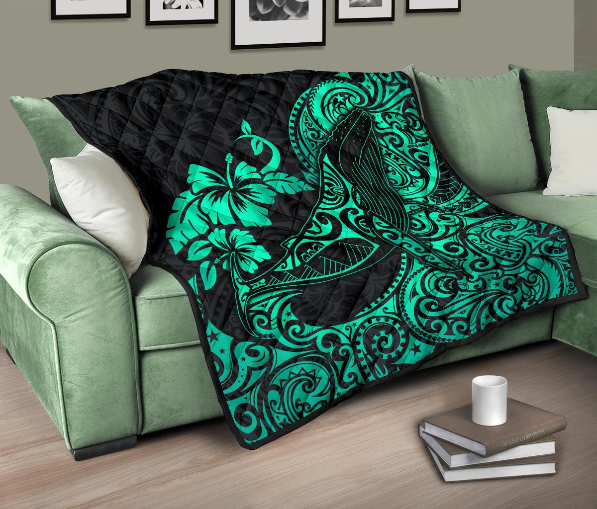 Polynesian Hawaii Premium Quilt - Polynesian Turquoise Humpback Whale - Polynesian Pride