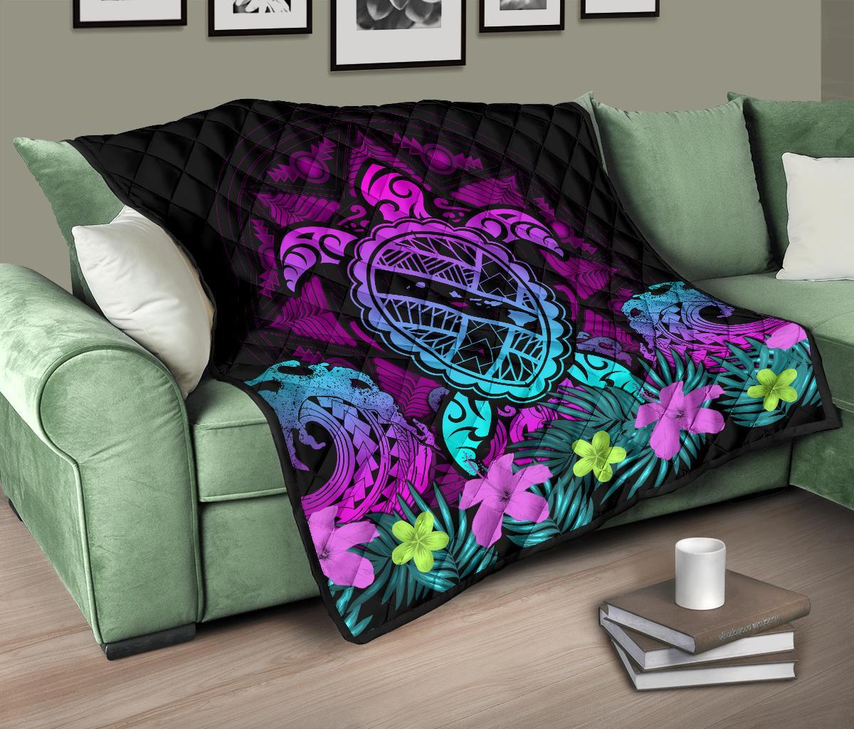 Hawaii Turtle Polynesian Turquoise Premium Quilt - Kuly Style - Polynesian Pride