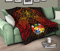 Tonga Polynesian Premium Quilt - Tonga Coat Of Arms & Red Manta Ray - Polynesian Pride