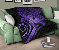 Hawaii Turtle Hibiscus Polynesian Vintage Premium Quilt - Purple - Polynesian Pride