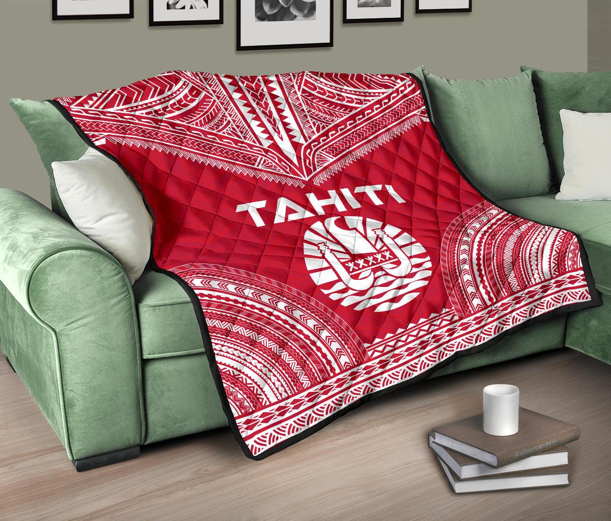 Tahiti Premium Quilt - Tahiti Flag Polynesian Chief Red Version - Polynesian Pride