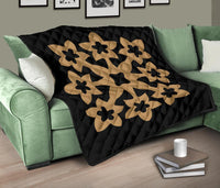 Hawaiian Premium Quilt Royal Pattern - Black And Gold - A1 Style - Polynesian Pride