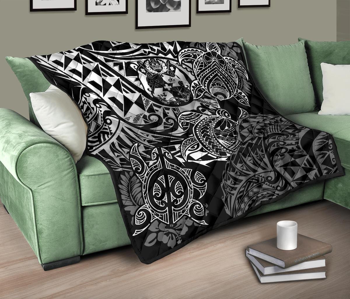 Tonga Polynesian Premium Quilt - White Turtle Flowing - Polynesian Pride