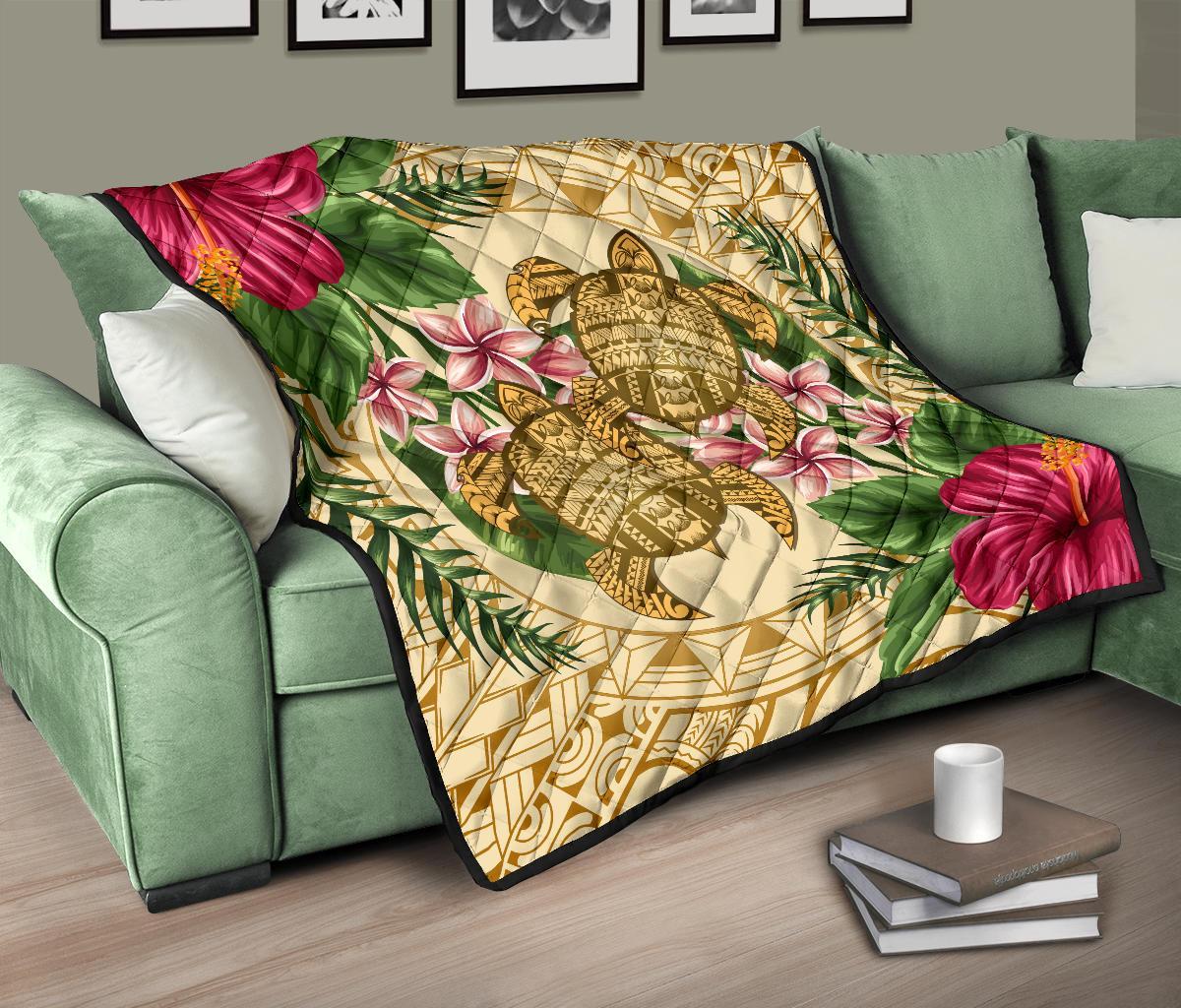 Hawaii Premium Quilt - Turtle Strong Pattern Hibiscus Plumeria AH - Polynesian Pride
