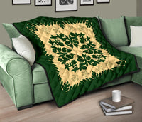 Hawaii Premium Quilt - Hawaiian Quilt Plumeria Medallion Green Premium Quilt - AH - Polynesian Pride