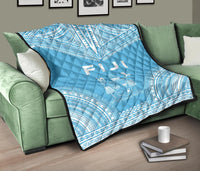 Fiji Premium Quilt - Fiji Coat Of Arms Polynesian Chief Light Blue Version - Polynesian Pride