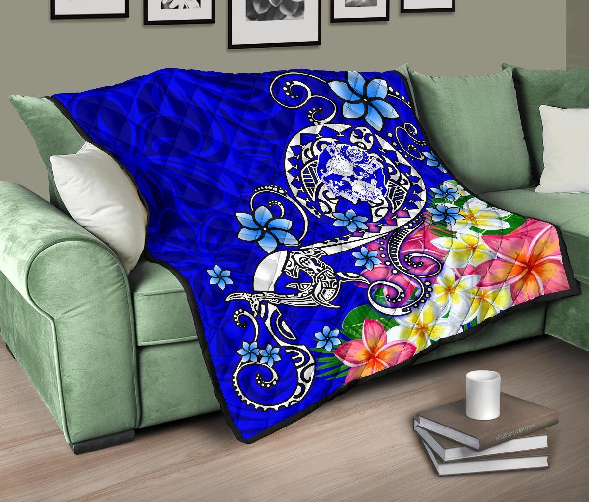 Tonga Premium Quilt - Turtle Plumeria (Blue) - Polynesian Pride