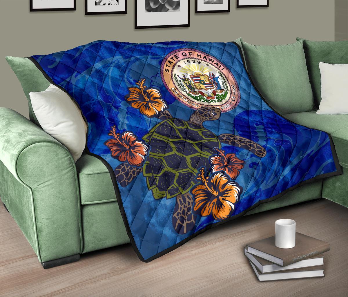 Hawaii Seal Hibiscus Ocean Pin Light Turtle Sea Premium Quilt - Polynesian Pride