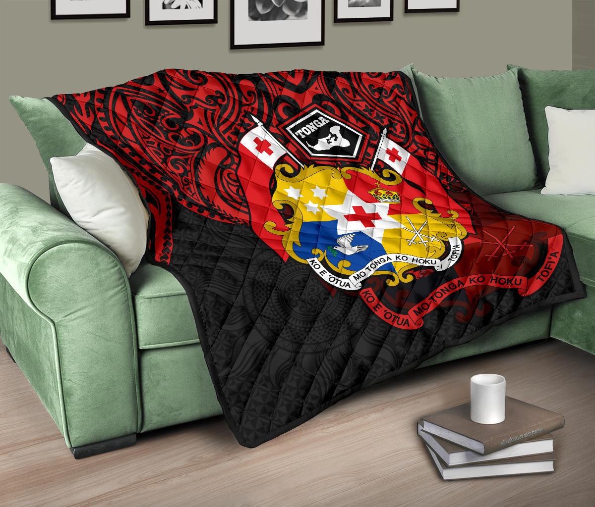 Tonga Polynesian Premium Quilt - Tongan Coat Of Arms Polynesian Tattoo - Polynesian Pride