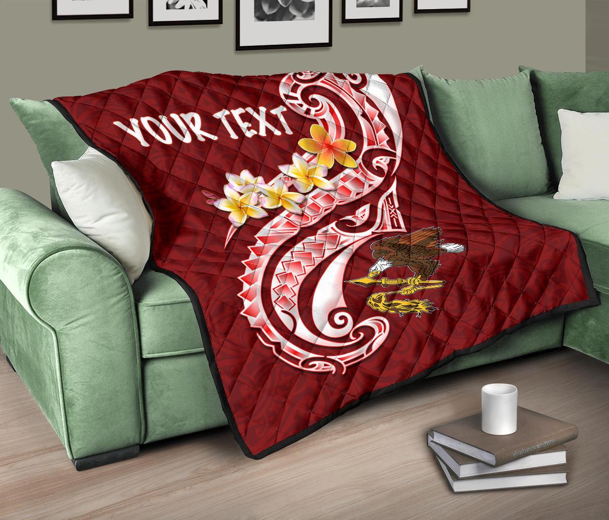 American Samoa Custom Personalised Premium Quilt - AS Seal Polynesian Patterns Plumeria - Polynesian Pride