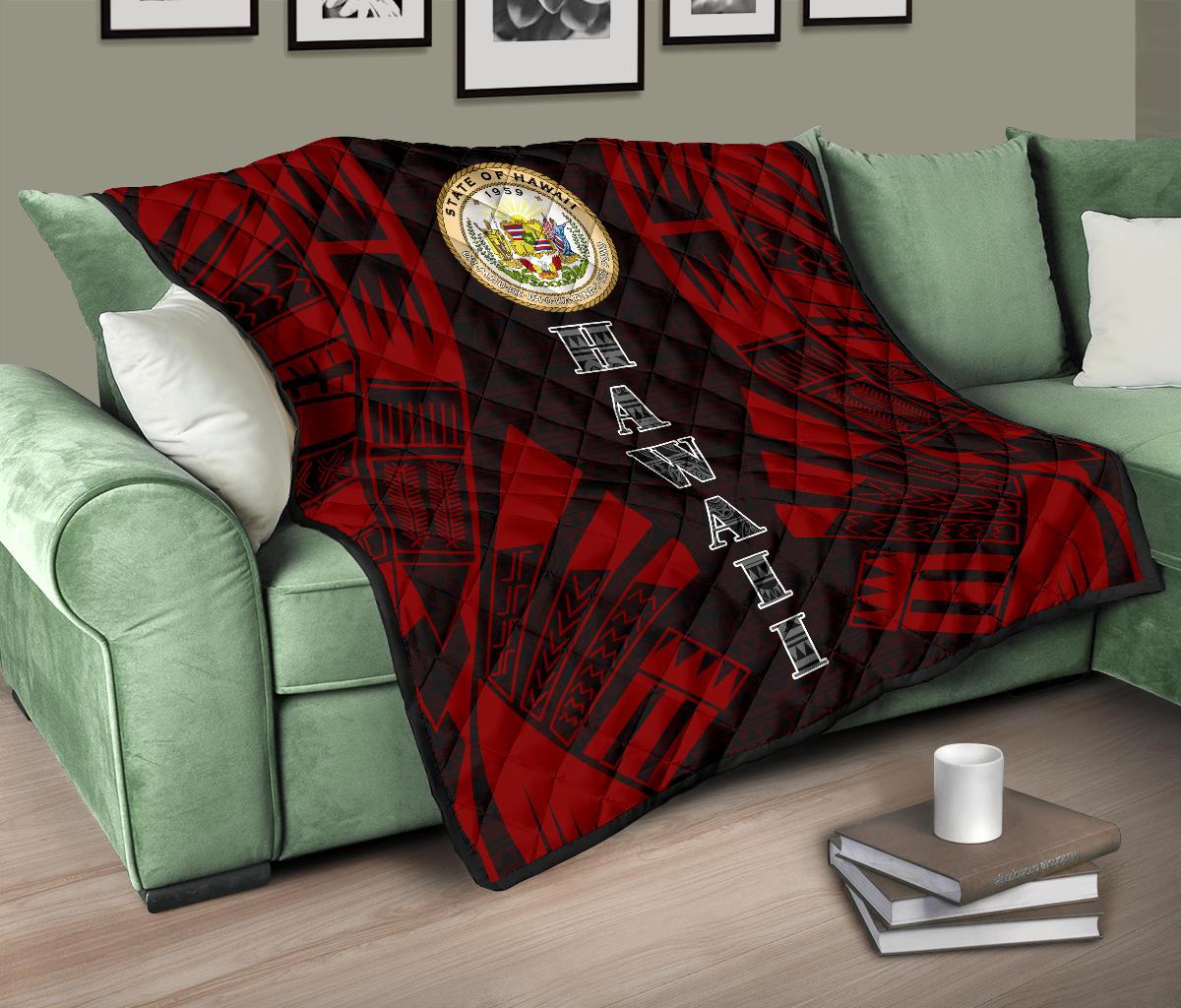 Hawaii Premium Quilt - Hawaii Seal Polynesian Red Tattoo - Polynesian Pride