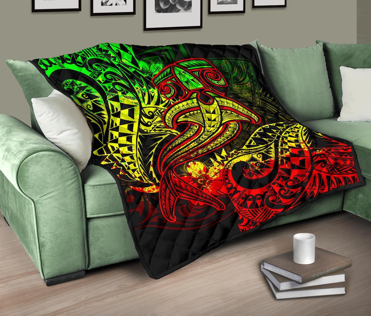 Polynesian Premium Quilt - Reggae Shark Polynesian Tattoo - Polynesian Pride