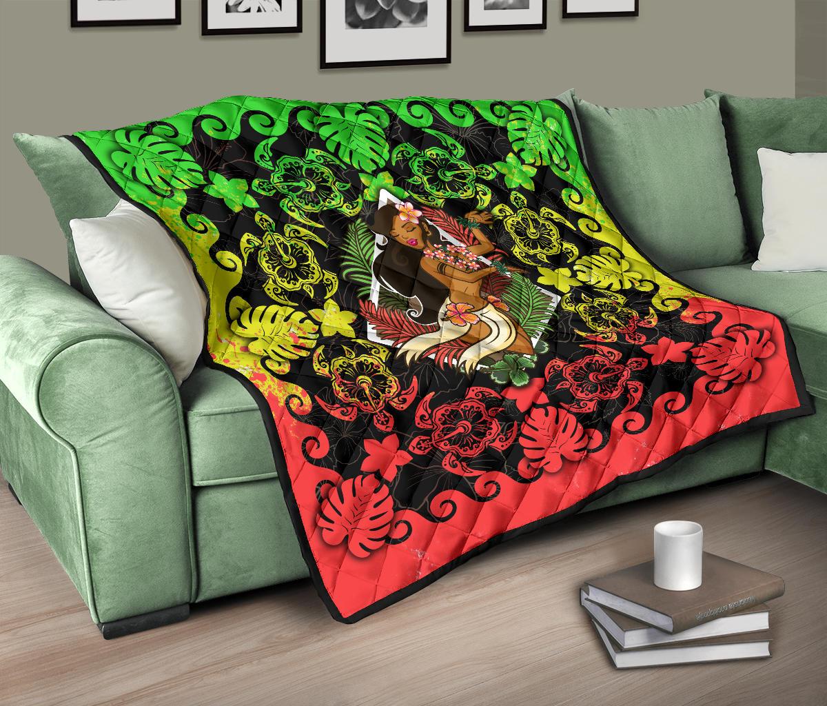 Hawaii Polynesian Premium Quilt - Hawaiian Dancing Girl Reggae - Polynesian Pride