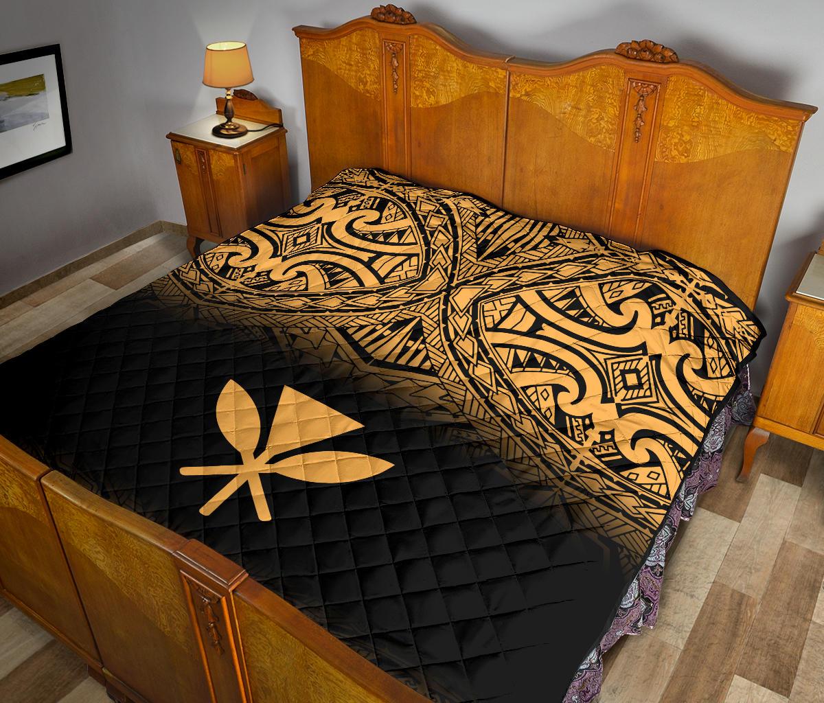 Hawaii Premium Quilt - Gold Kanaka Maoli Polynesian Tattoo & Black Frog - Polynesian Pride
