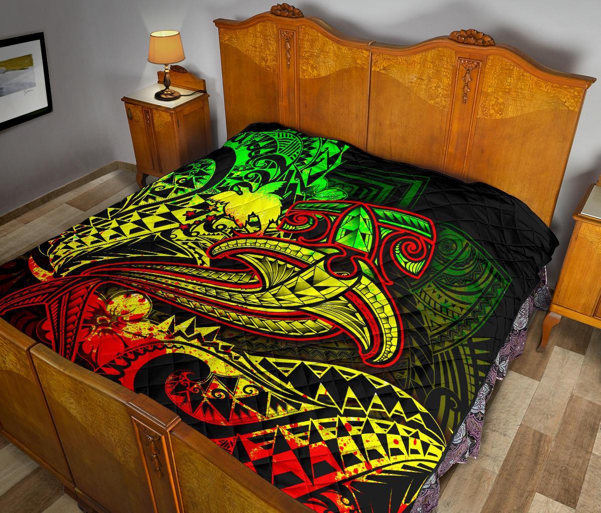 Papua New Guinea Premium Quilt - Reggae Shark Polynesian Tattoo - Polynesian Pride