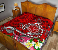 Hawaii Premium Quilt - Turtle Plumeria Polynesian Tattoo Red Color - Polynesian Pride