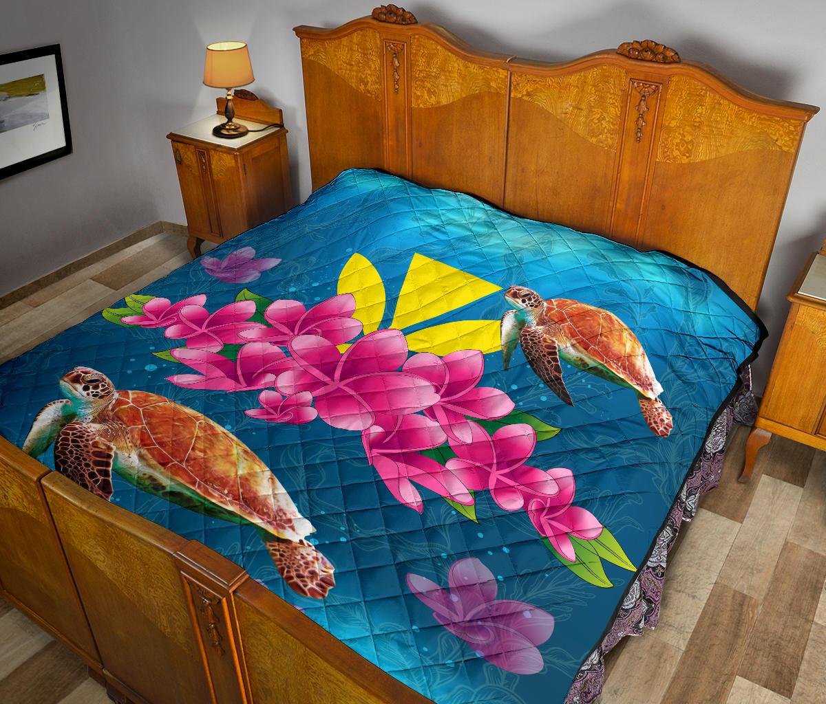 Hawaii Plumeria Kanaka Turtle Sea Premium Quilt - Polynesian Pride