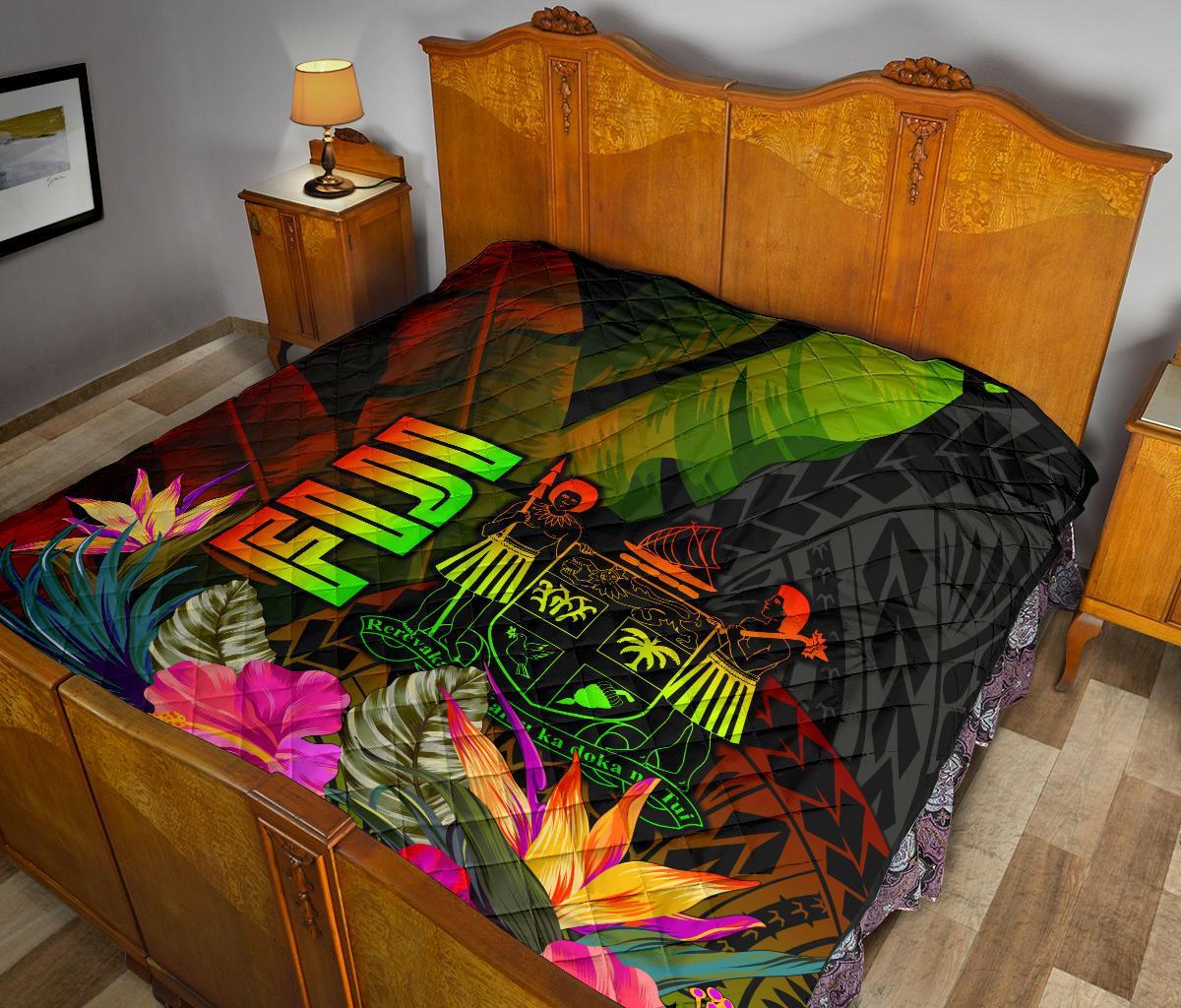 Fiji Polynesian Premium Quilt - Hibiscus and Banana Leaves - Polynesian Pride