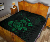 Hawaii Turtle Hibicus Map Premium Quilt - Green - Polynesian Pride
