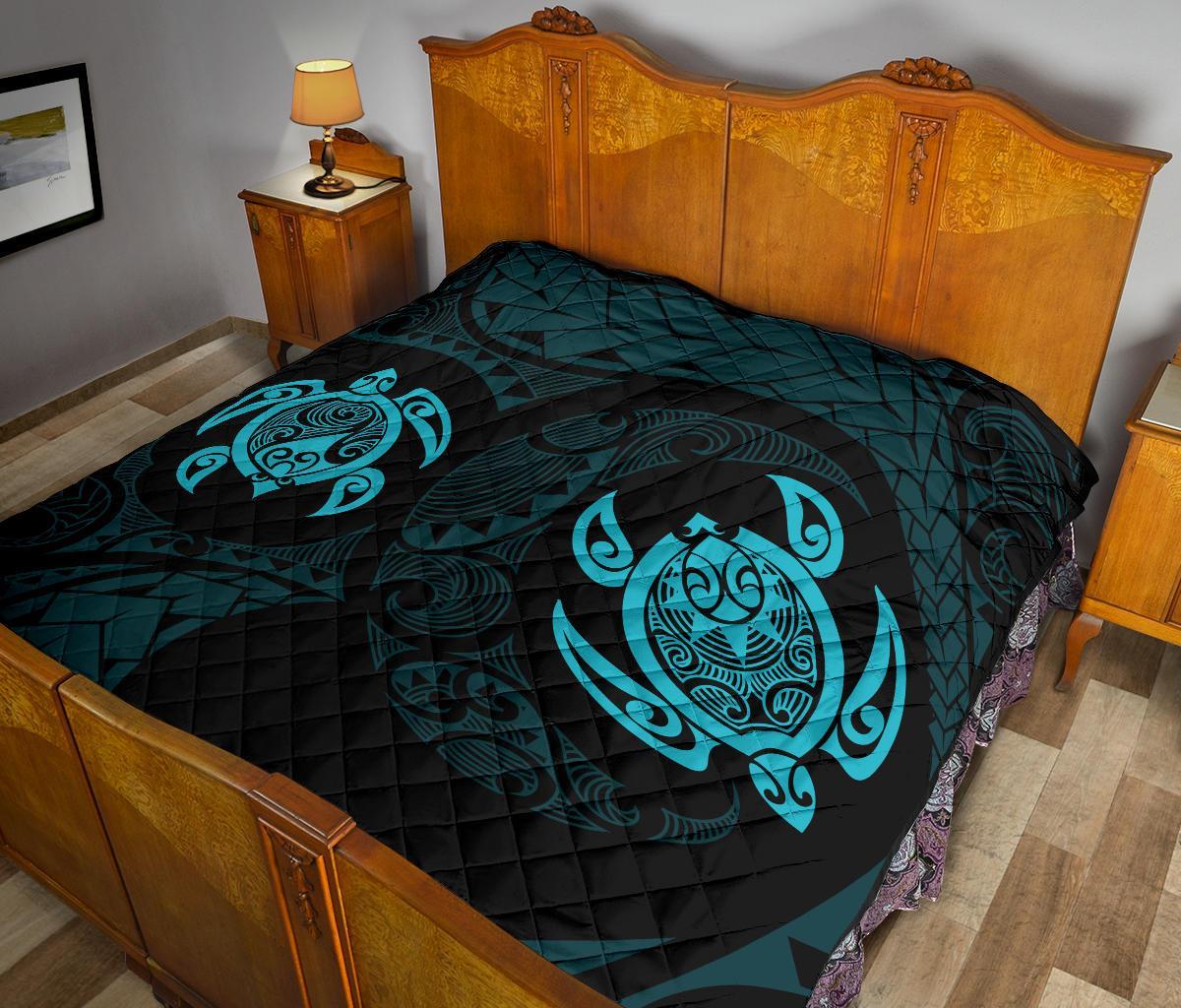 Hawaii Polynesian Turtle Premium Quilt Blue - Polynesian Pride