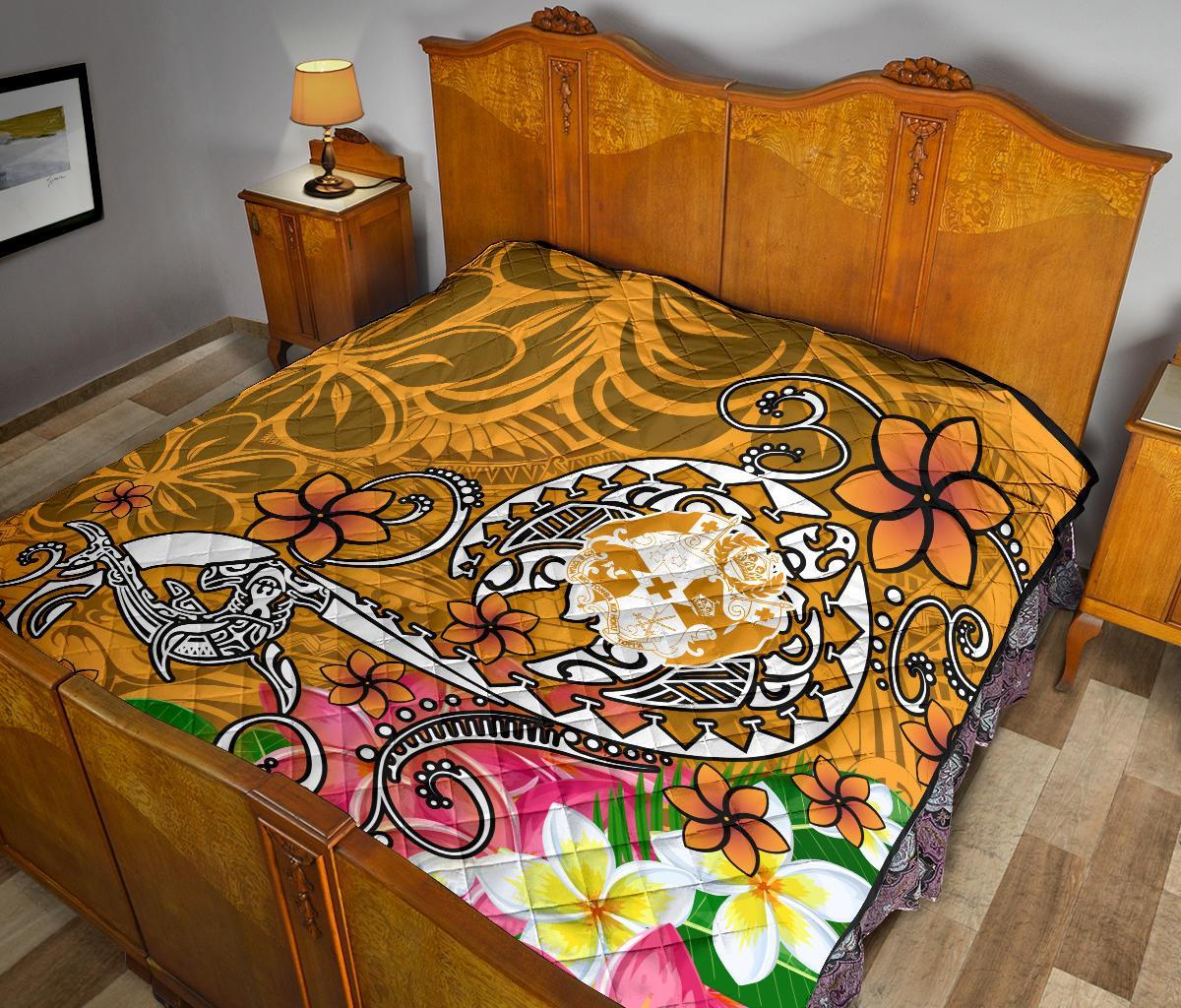 Tonga Premium Quilt - Turtle Plumeria (Gold) - Polynesian Pride