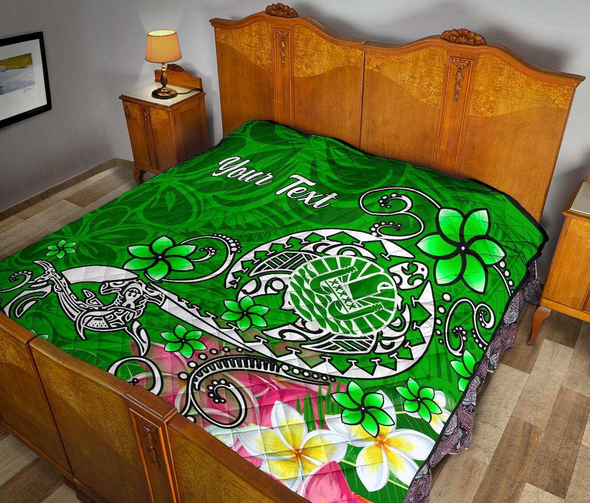 Tahiti Custom Personalised Premium Quilt - Turtle Plumeria (Green) - Polynesian Pride
