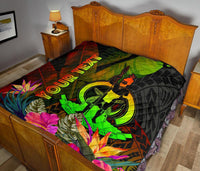 Vanuatu Polynesian Personalised Premium Quilt - Hibiscus and Banana Leaves - Polynesian Pride