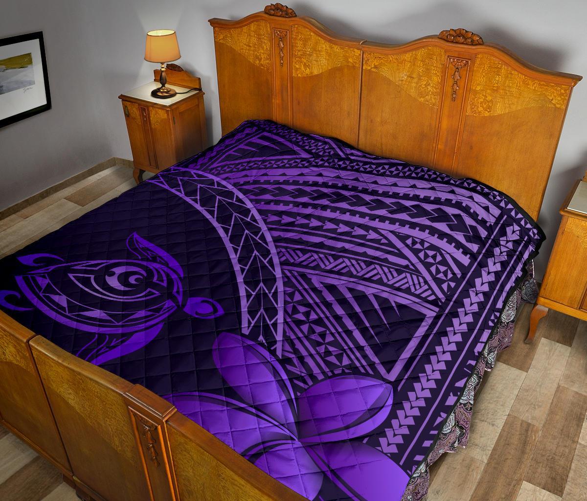 Hawaii Quilt - Hawaii Turtle Plumeria Quilt Purple - Polynesian Pride