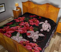Hawaii Red Hibiscus Turtle Premium Quilt - AH - Ray Style - Polynesian Pride