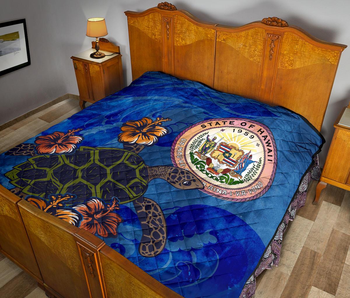 Hawaii Seal Hibiscus Ocean Pin Light Turtle Sea Premium Quilt - Polynesian Pride