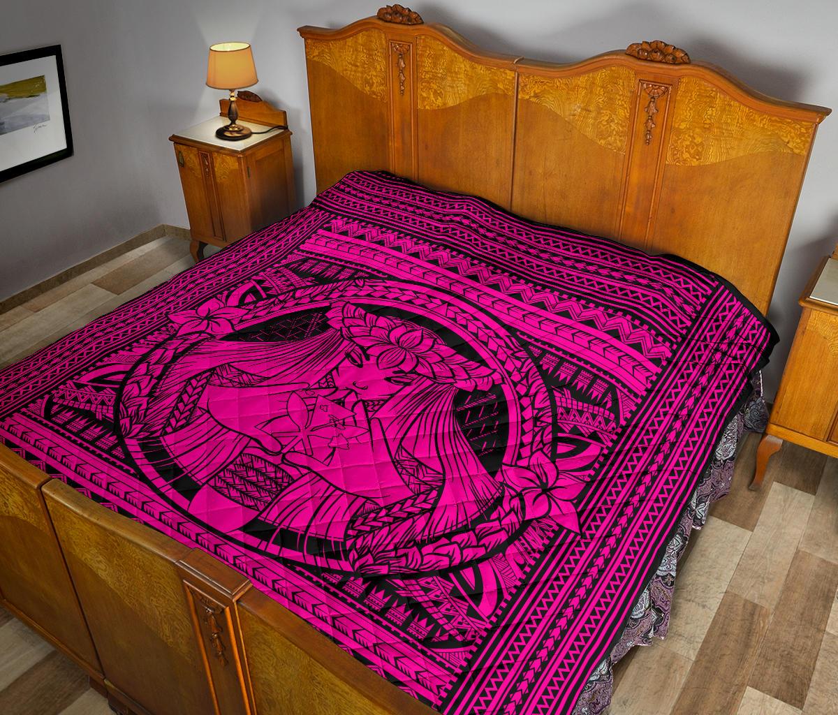 Hawaii Polynesian Pele Kanaka Premium Quilt Pink - Polynesian Pride
