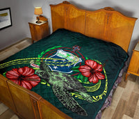 Samoa Polynesian Premium Quilt - Green Turtle Hibiscus - Polynesian Pride