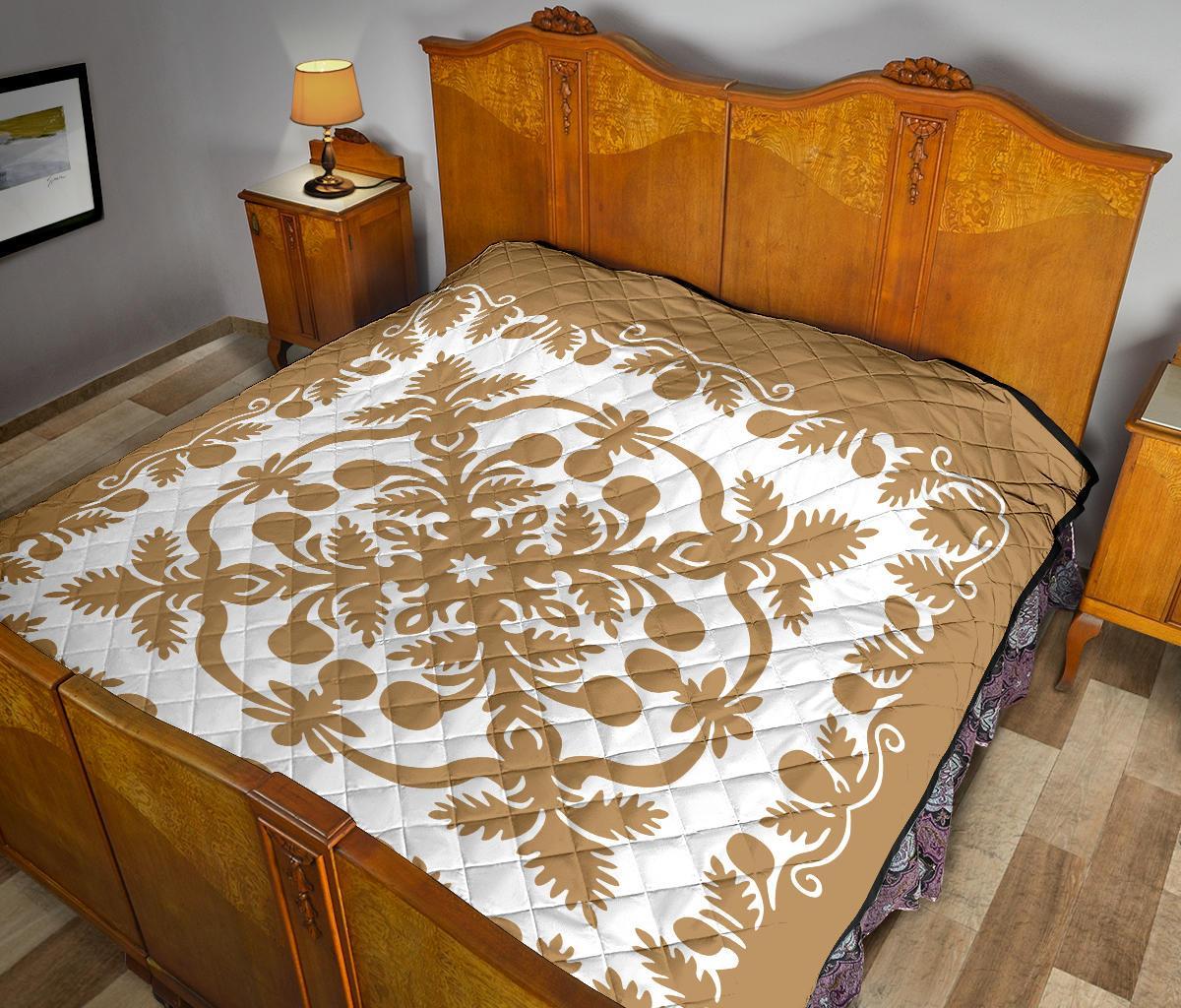 Hawaii Premium Quilt Royal Pattern - Gold And White - Polynesian Pride