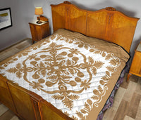 Hawaii Premium Quilt Royal Pattern - Gold And White - Polynesian Pride