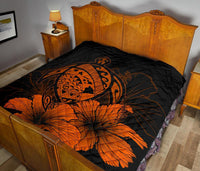 Hawaii Hibiscus Premium Quilt - Turtle Map - Orange - Polynesian Pride