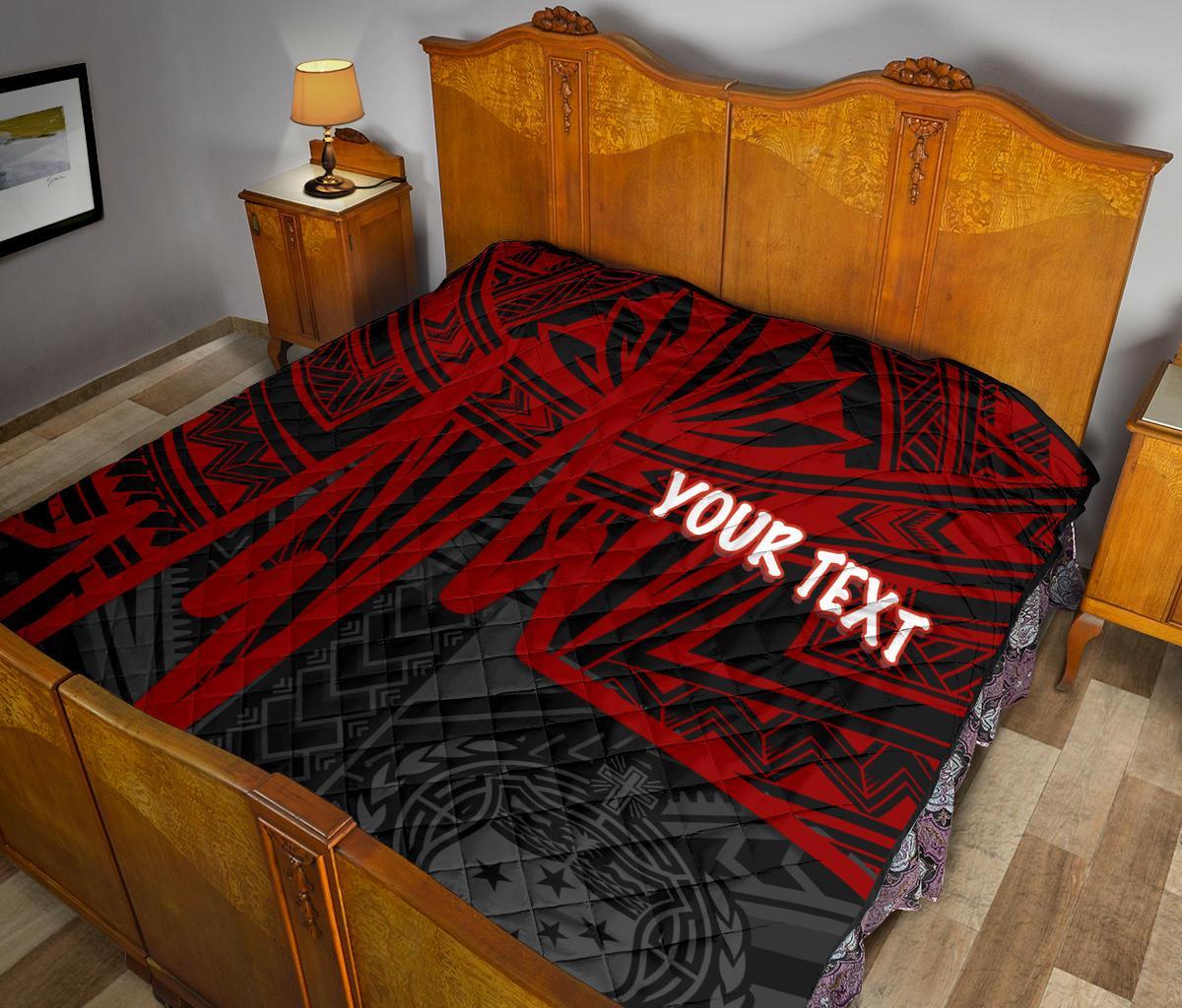 Samoa Personalised Premium Quilt - Samoa Seal With Polynesian Pattern In Heartbeat Style (Red) - Polynesian Pride