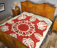 Hawaiian Turtle Coconut Pattern Premium Quilt - Red - Argu Style - AH - Polynesian Pride