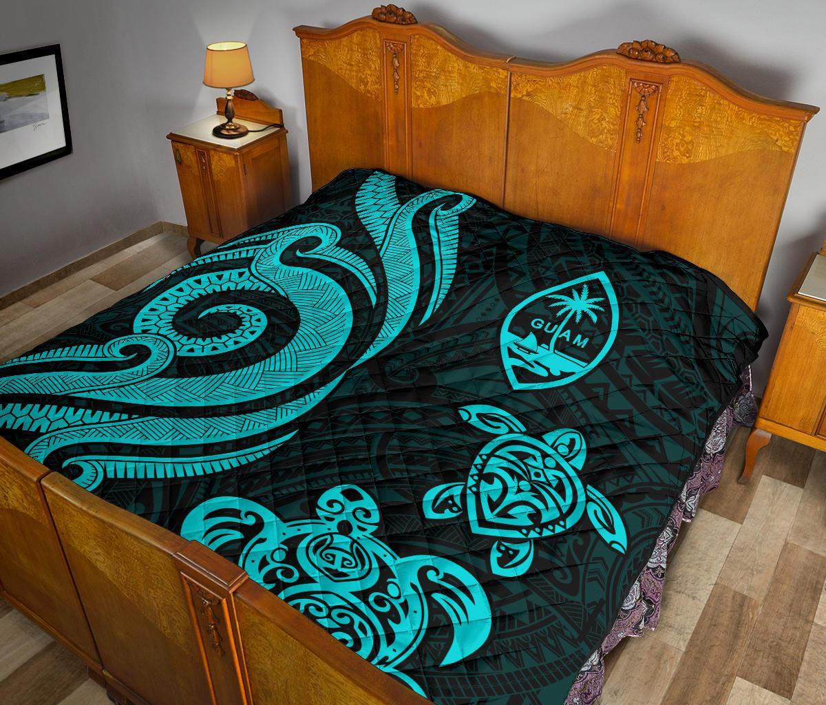 Guam Polynesian Premium Quilt - Turquoise Tentacle Turtle - Polynesian Pride